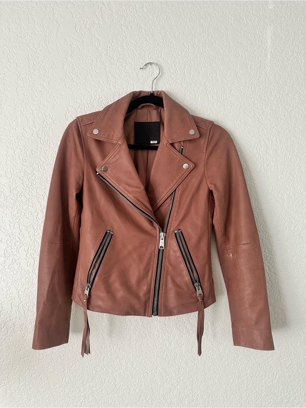 Allsaints Rose Pink Dalby Leather Biker Jacket